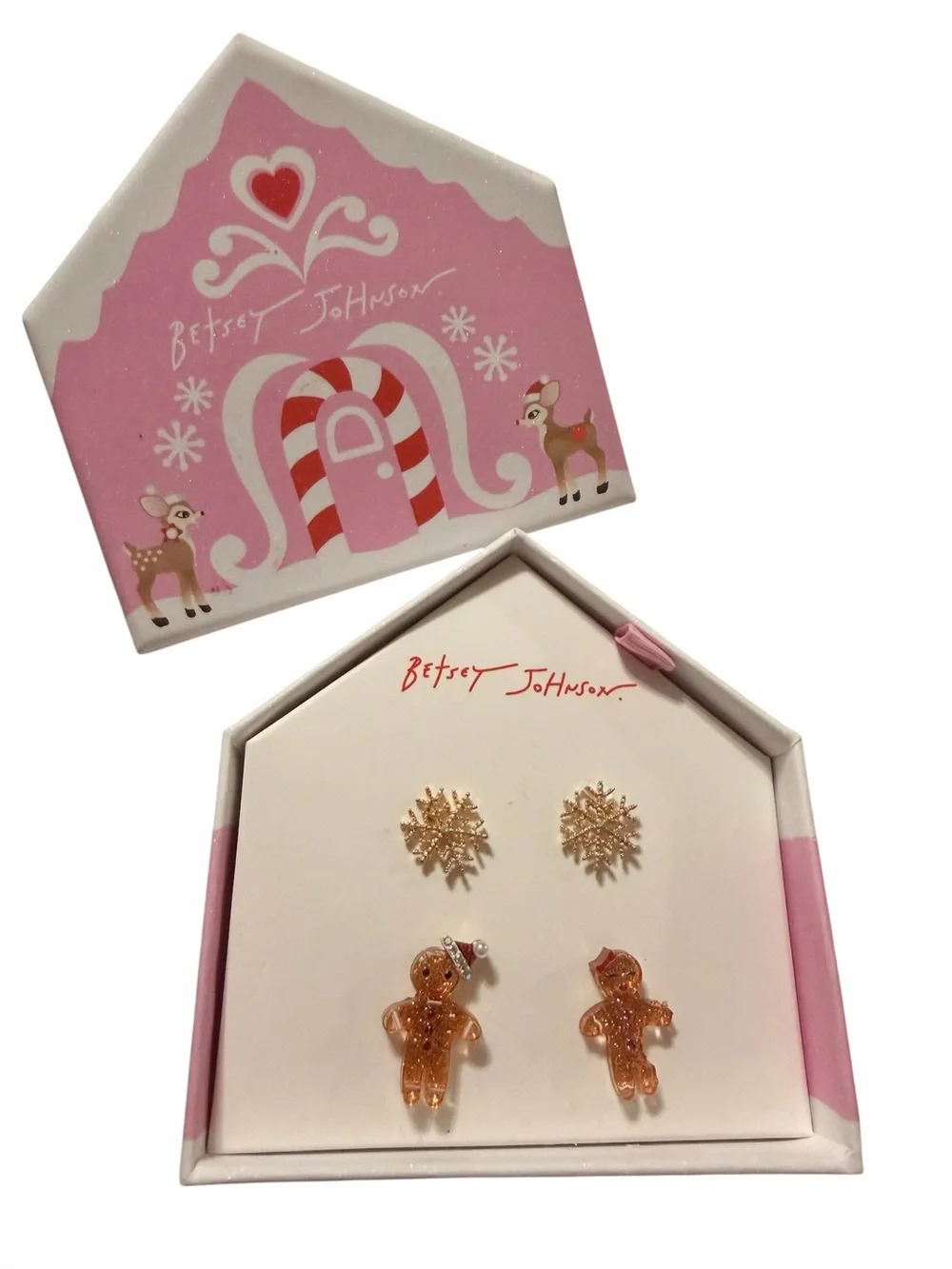 Betsey Johnson Holiday Earring Set - Gingerbread & Snowflake NWT